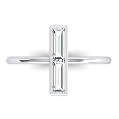 2 Stone Ring 2 carats Natural Diamonds Baguettes