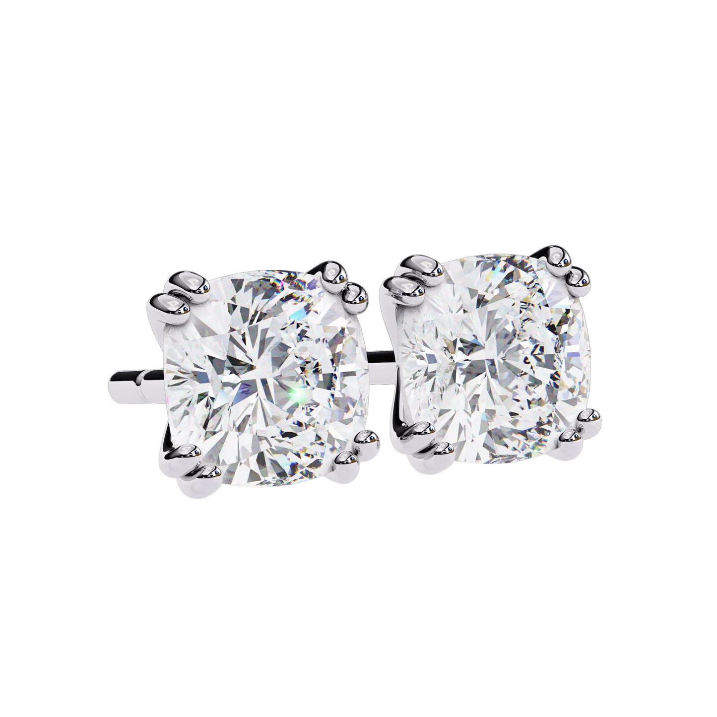 2 Carat Cushion Cut Natural Earth Mined Diamond Studs Earring Pair Gold
