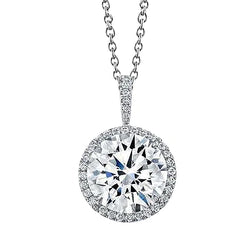 2 Carat Halo Natural Earth Mined Diamond Gold Pendant
