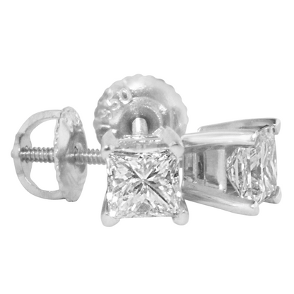 2 Carat Princess Natural Earth Mined Diamond Studs Earring Pair Gold