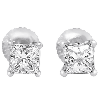 2 Carat Princess Natural Earth Mined Diamond Studs Earring Pair Gold