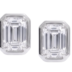 2 Carat Prong Setting Ladies Emerald Cut Lab Grown Diamonds Earring White Gold 14K