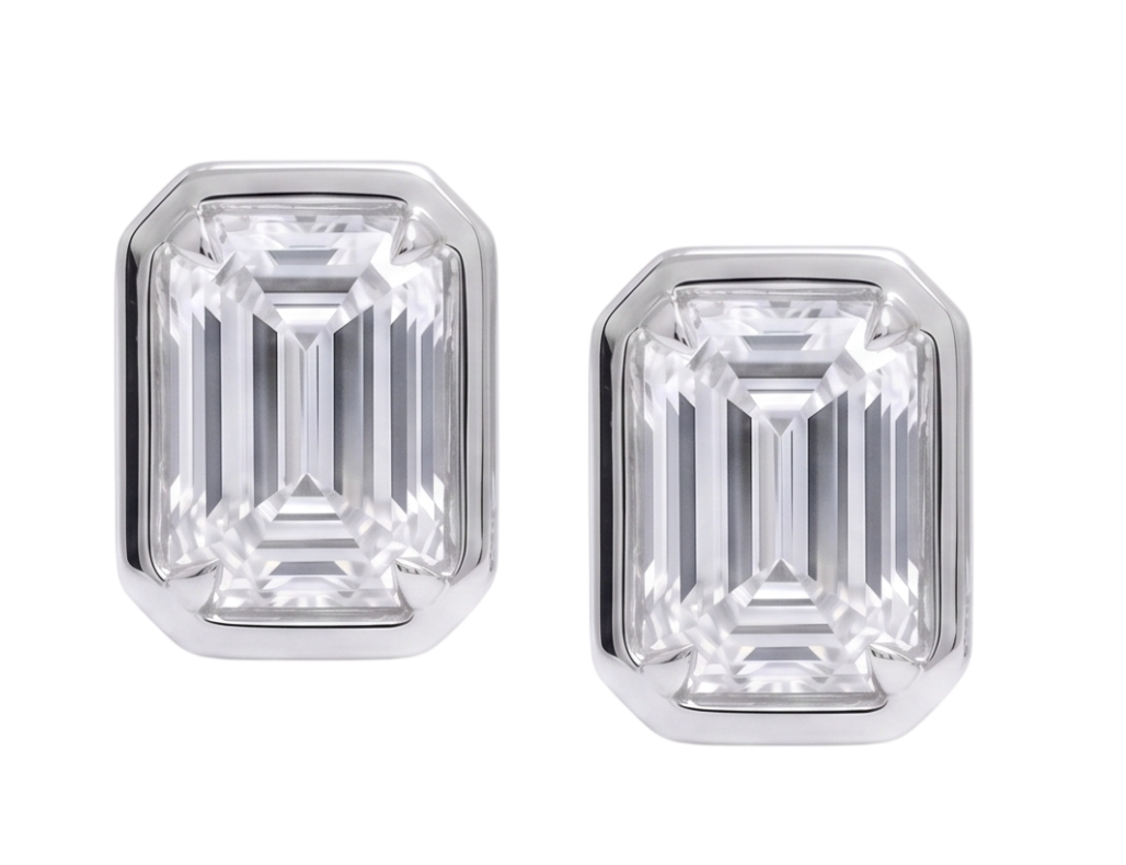 2 Carat Prong Setting Ladies Emerald Cut Lab Grown Diamonds Earring White Gold 14K
