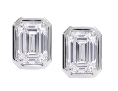 2 Carat Prong Setting Ladies Emerald Cut Lab Grown Diamonds Earring White Gold 14K