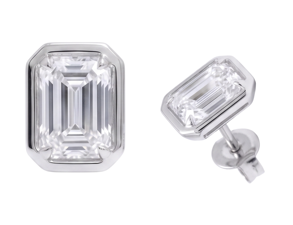 2 Carat Prong Setting Ladies Emerald Cut Lab Grown Diamonds Earring White Gold 14K