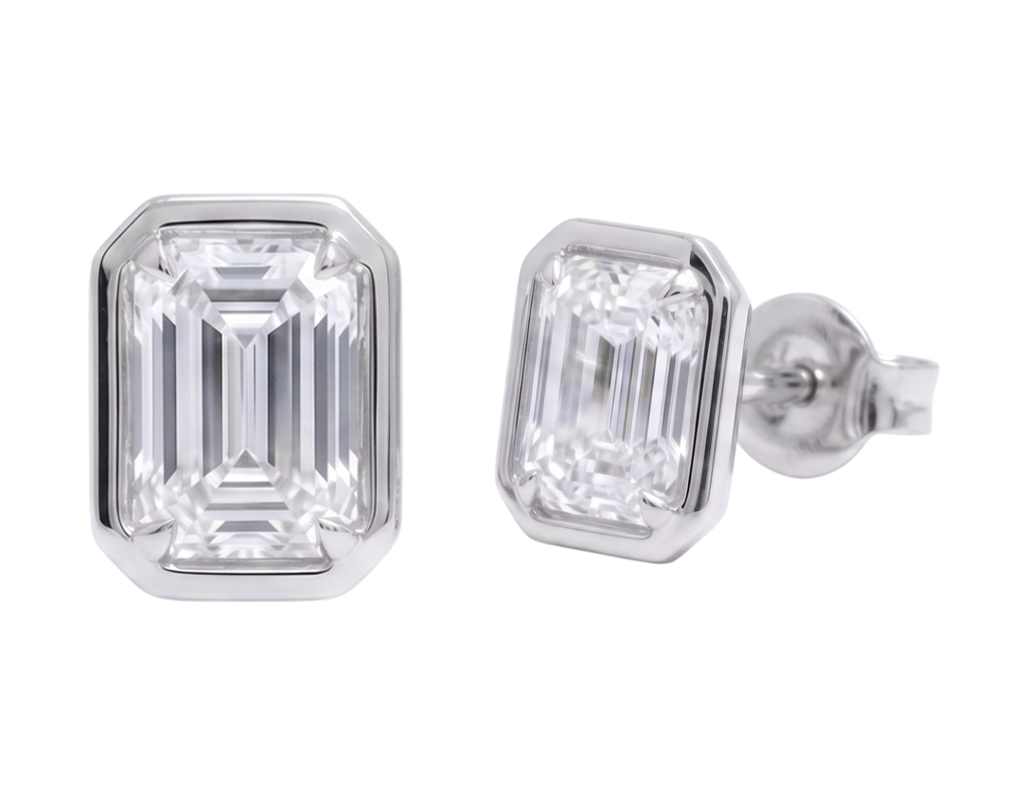 2 Carat Prong Setting Ladies Emerald Cut Lab Grown Diamonds Earring White Gold 14K