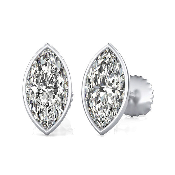 2 Carats GIA CERTIFIED Bezel Set Marquise Cut Stud Lab Grown Diamond Women Gold Earring