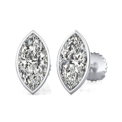 2 Carats GIA CERTIFIED Bezel Set Marquise Cut Stud Lab Grown Diamond Women Gold Earring