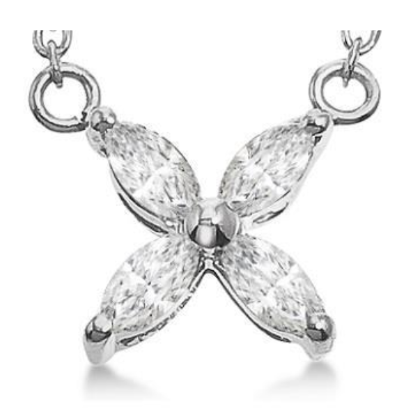 2 Carats Marquise Cut Genuine Natural Earth Mined Diamond Flower Style Pendant 14K White Gold
