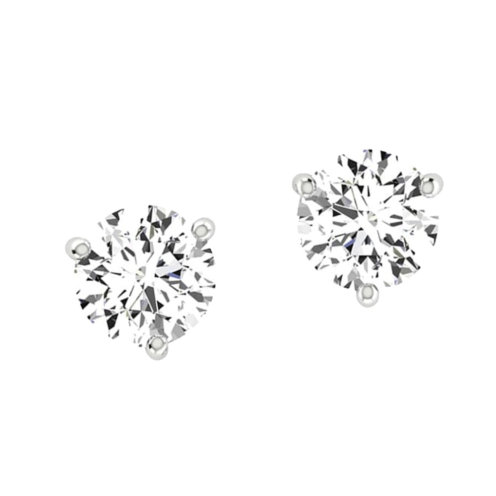2 Carats Prong Setting Studs Earring Round Cut GIA CERTIFIED Lab Grown Diamond White Gold 14K