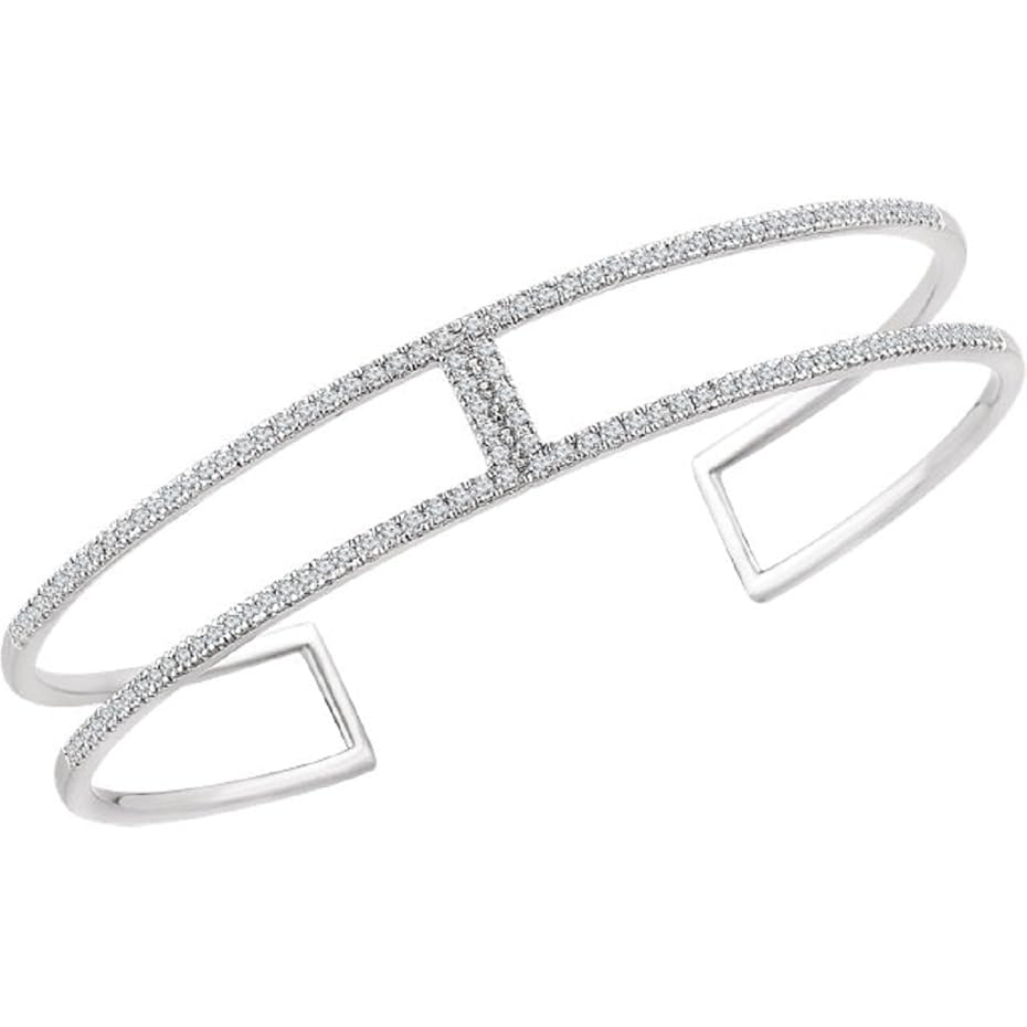 2 Carats Round Natural Earth Mined Diamond Cuff Bracelet Solid White Gold 14K Jewelry