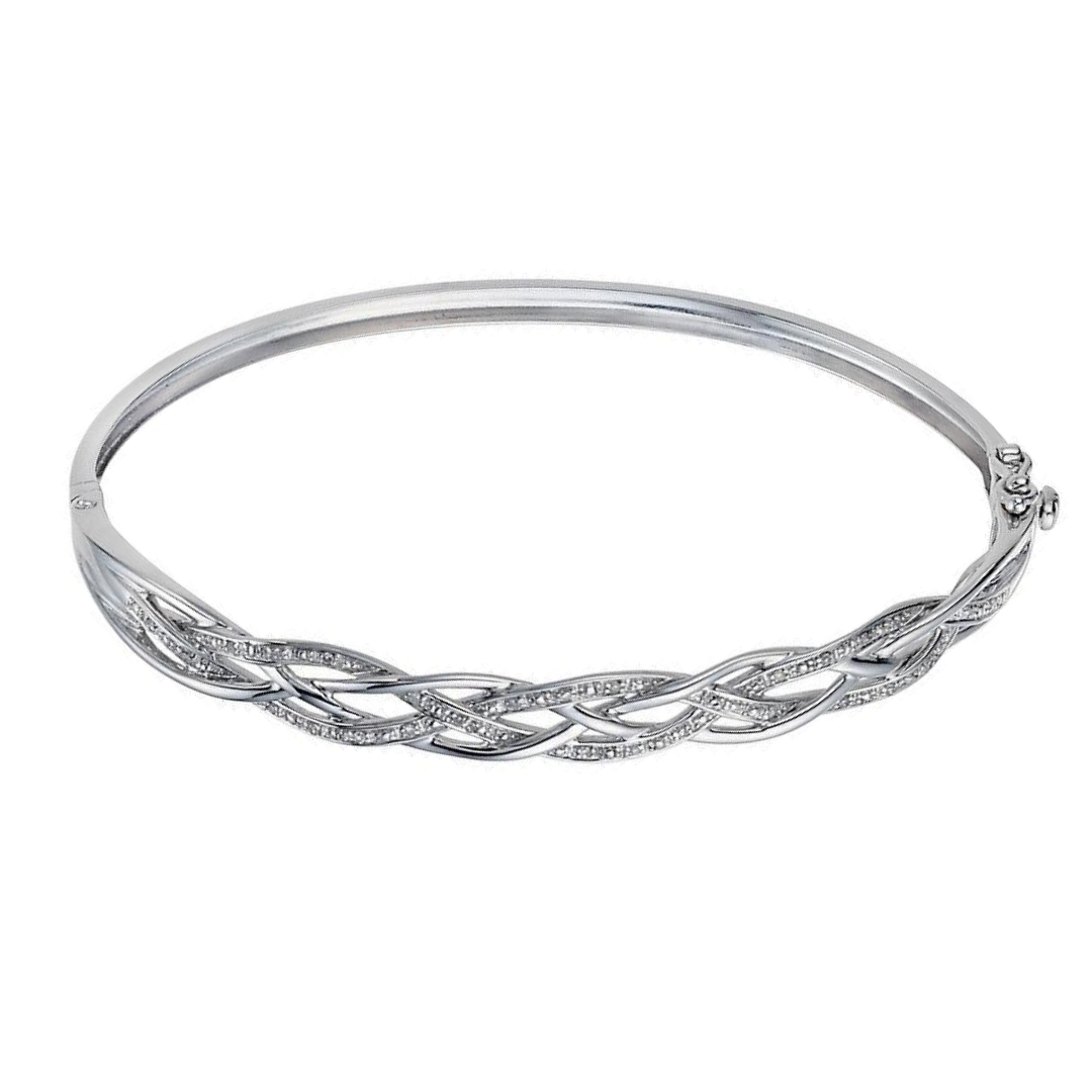 2 Carats Round Natural Earth Mined Diamond Lattice Bangle 14K White Gold
