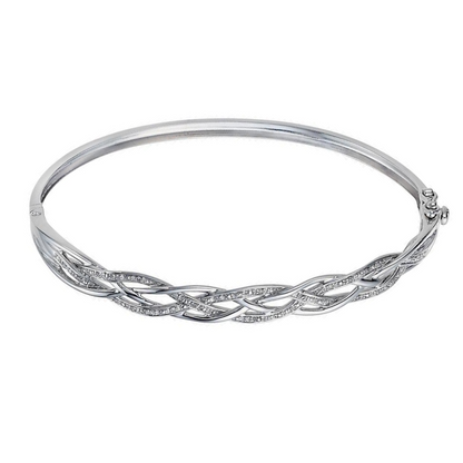 2 Carats Round Natural Earth Mined Diamond Lattice Bangle 14K White Gold