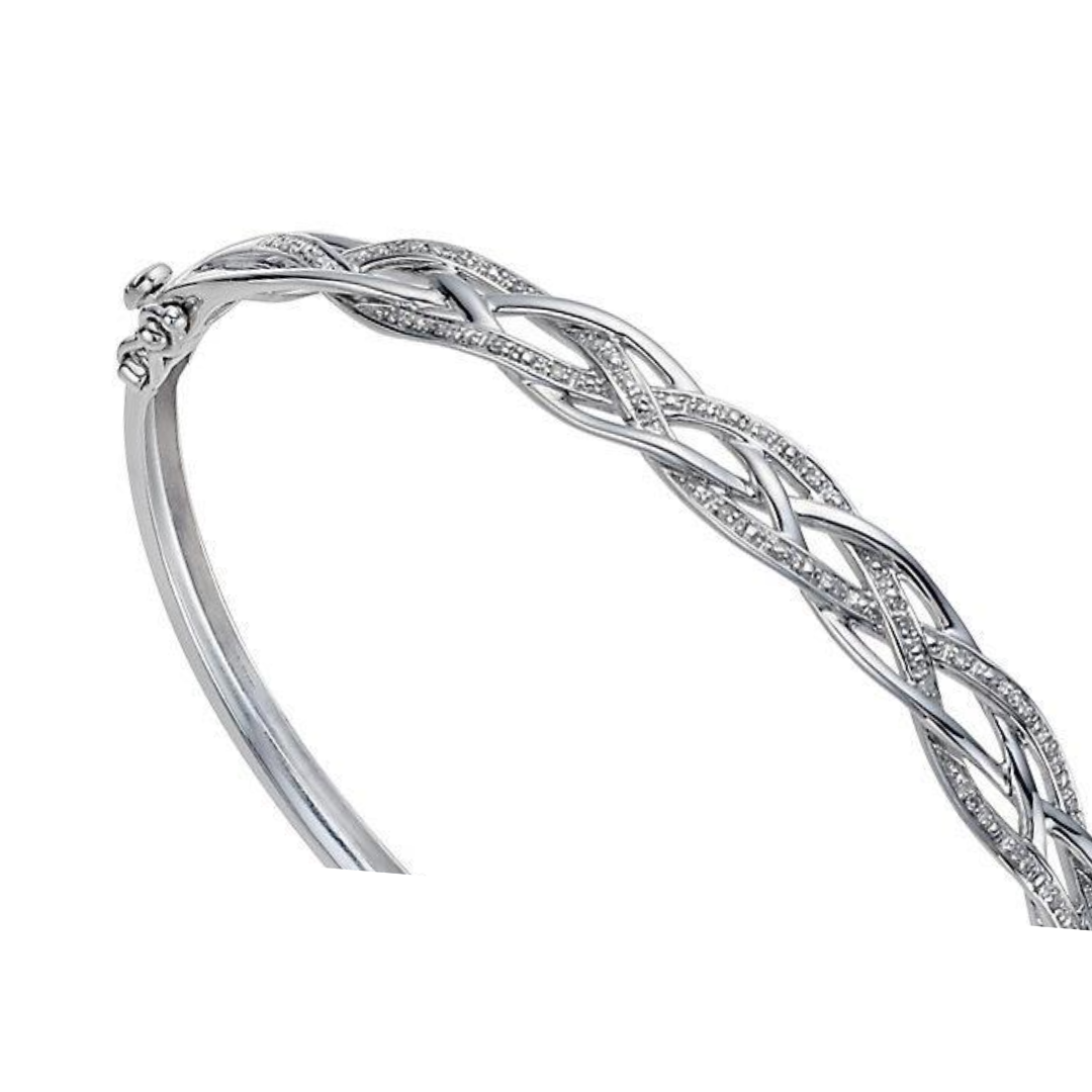 2 Carats Round Natural Earth Mined Diamond Lattice Bangle 14K White Gold