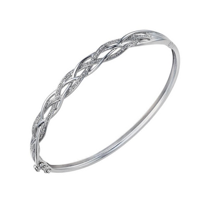 2 Carats Round Natural Earth Mined Diamond Lattice Bangle 14K White Gold