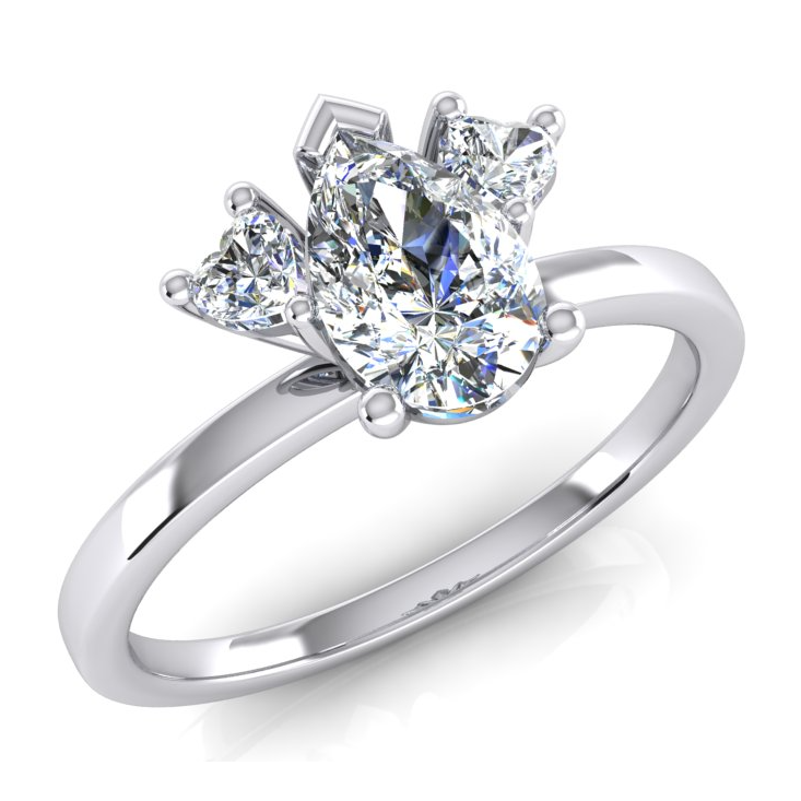 2 Carats Three Stone Pear and Heart Cut Lab Grown Diamond Ring