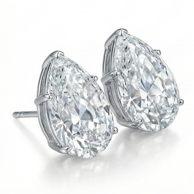 2 Ct. Stud Earring Fine Jewelry Gold Pear Cut Genuine Natural Earth Mined Diamond