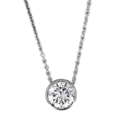 2 Ct Bezel Set Brilliant Cut Natural Diamond White Gold Pendant