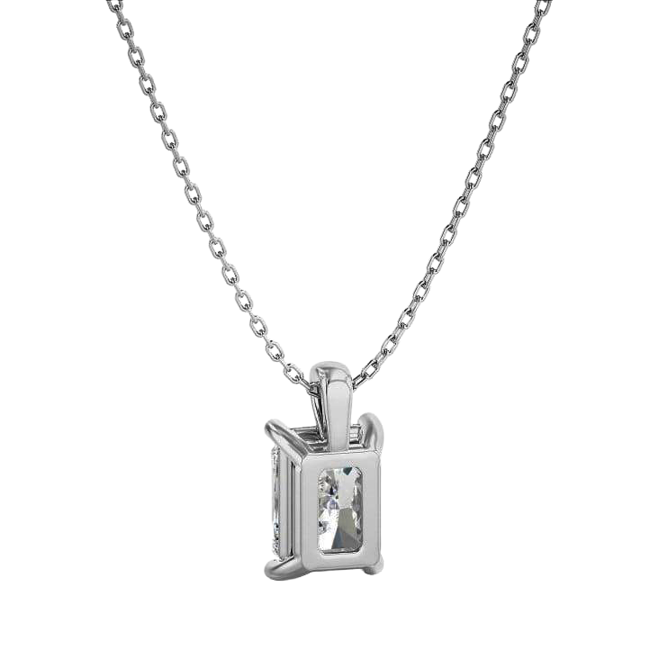 2 Ct Radiant Lab Grown Diamond Necklace Pendant Prong Set White Solid Gold 14K