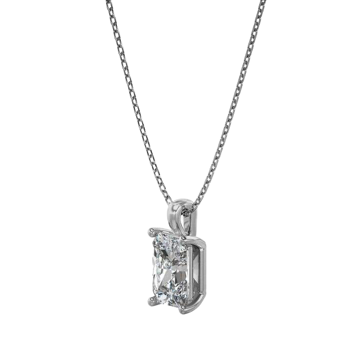 2 Ct Radiant Natural Diamond Necklace Pendant Prong Set White Solid Gold 14K
