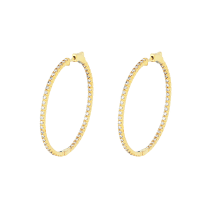 2 Pointer Hoop Earrings/Patented Snap Lock 2 Carats 14K Yellow Natural Earth Mined Diamond