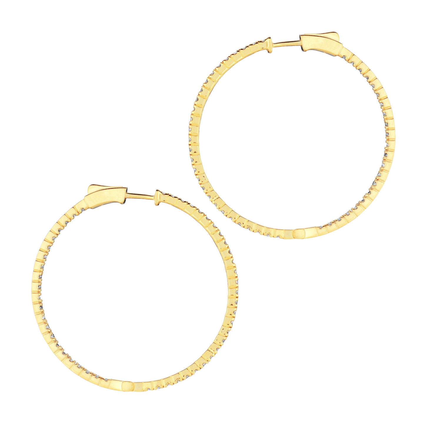 2 Pointer Hoop Earrings/Patented Snap Lock 2 Carats 14K Yellow Natural Earth Mined Diamond