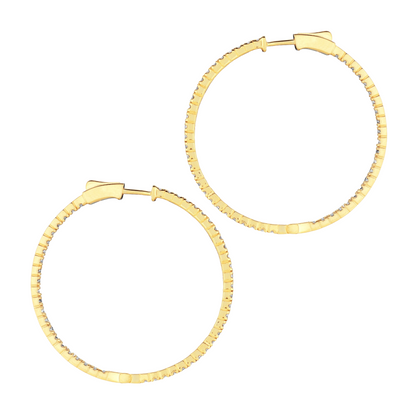 2 Pointer Hoop Earrings/Patented Snap Lock 2 Carats 14K Yellow Natural Earth Mined Diamond