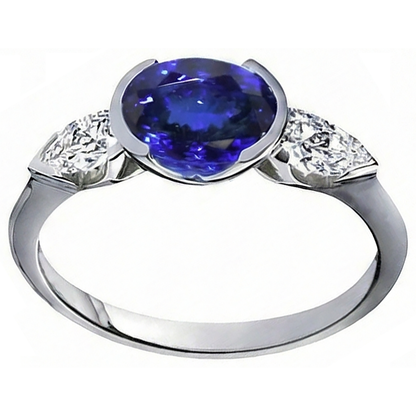 3.01 Ct 3-Stone Oval Tanzanite Natural Earth Mined Diamond Ring White Gold 14K
