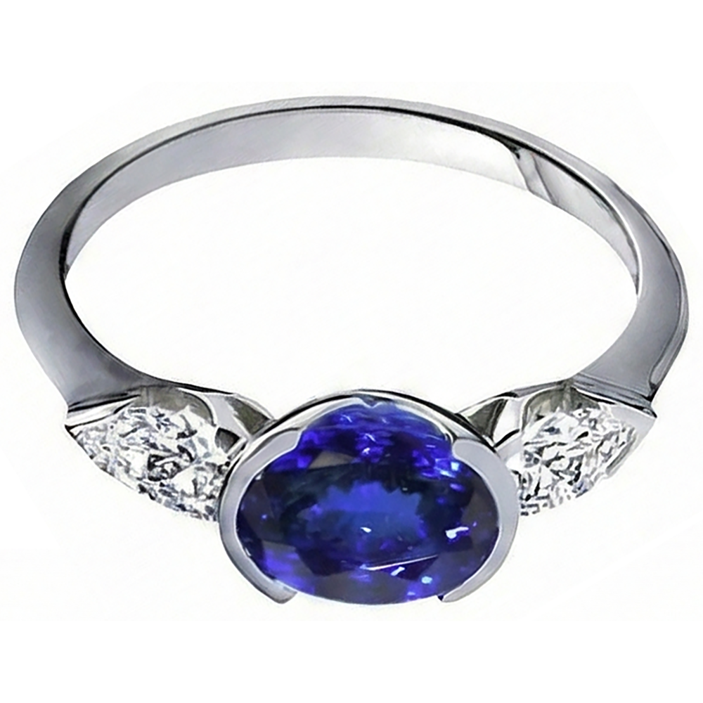 3.01 Ct 3-Stone Oval Tanzanite Natural Earth Mined Diamond Ring White Gold 14K
