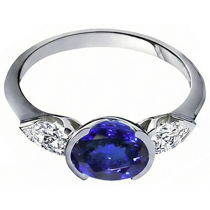 3.01 Ct 3-Stone Oval Tanzanite Natural Earth Mined Diamond Ring White Gold 14K
