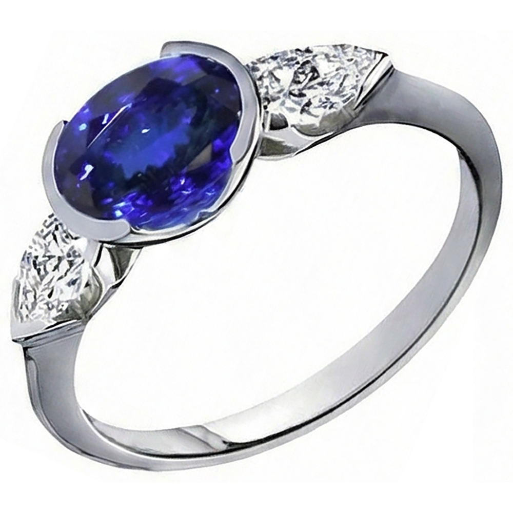 3.01 Ct 3-Stone Oval Tanzanite Natural Earth Mined Diamond Ring White Gold 14K