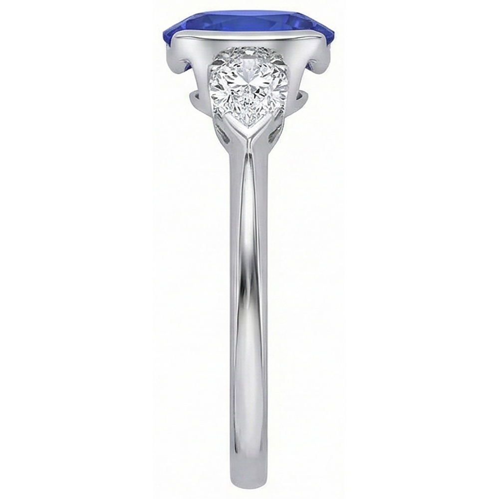 3.01 Ct 3-Stone Oval Tanzanite Natural Earth Mined Diamond Ring White Gold 14K