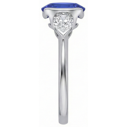 3.01 Ct 3-Stone Oval Tanzanite Natural Earth Mined Diamond Ring White Gold 14K