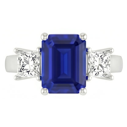 3.05 Ct. Emerald Ceylon Sapphire And Natural Earth Mined Diamonds Three Stone Ring
