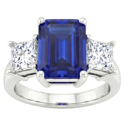 3.05 Ct. Emerald Ceylon Sapphire And Natural Earth Mined Diamonds Three Stone Ring