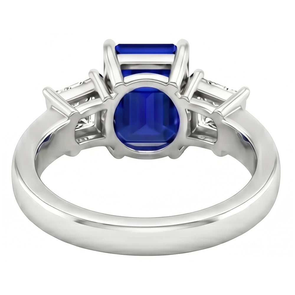 3.05 Ct. Emerald Ceylon Sapphire And Natural Earth Mined Diamonds Three Stone Ring