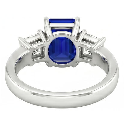 3.05 Ct. Emerald Ceylon Sapphire And Natural Earth Mined Diamonds Three Stone Ring
