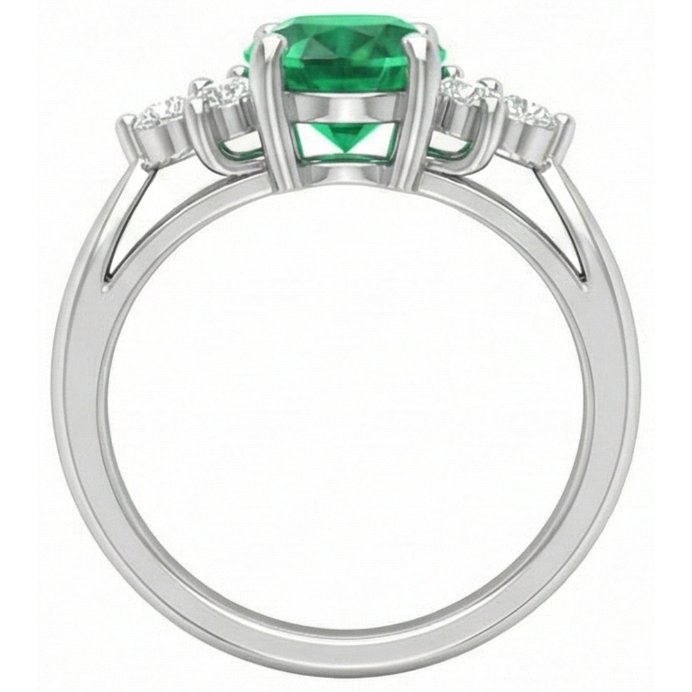 3.10 Carats Prong Set Green Emerald GIA And Natural Earth Mined Diamond Gemstone Ring White Gold 14K