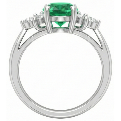 3.10 Carats Prong Set Green Emerald GIA And Natural Earth Mined Diamond Gemstone Ring White Gold 14K