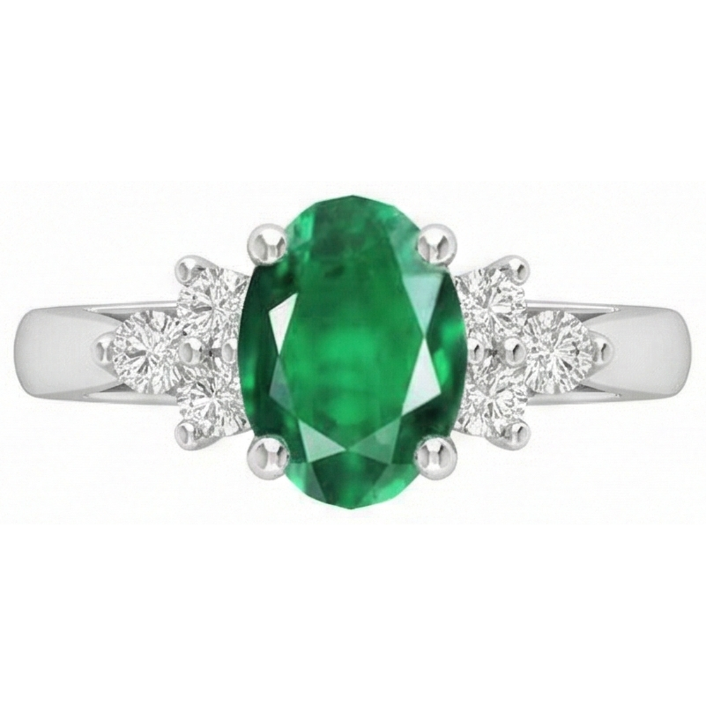 3.10 Carats Prong Set Green Emerald GIA And Natural Earth Mined Diamond Gemstone Ring White Gold 14K