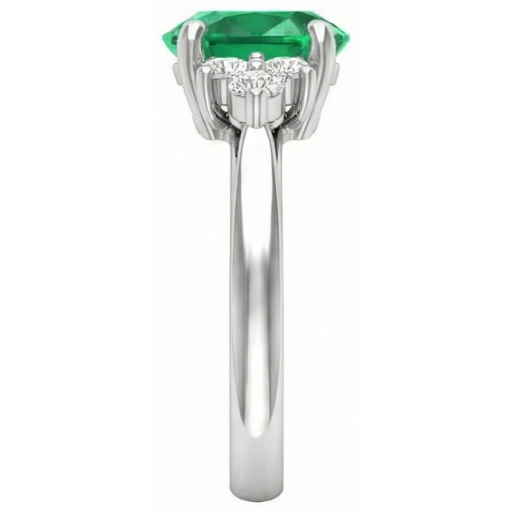 3.10 Carats Prong Set Green Emerald GIA And Natural Earth Mined Diamond Gemstone Ring White Gold 14K