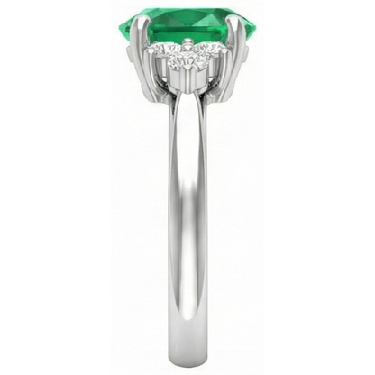 3.10 Carats Prong Set Green Emerald GIA And Natural Earth Mined Diamond Gemstone Ring White Gold 14K
