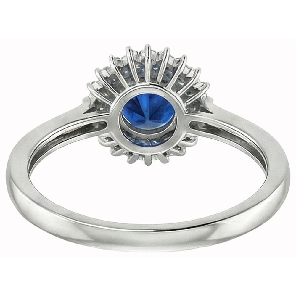 3.10 Ct Round Ceylon Blue Sapphire & Natural Earth Mined Diamonds Ring WG 14K