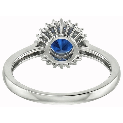 3.10 Ct Round Ceylon Blue Sapphire & Natural Earth Mined Diamonds Ring WG 14K