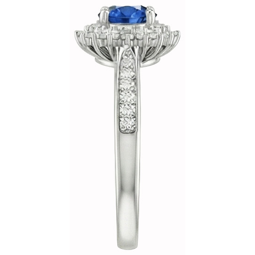 3.10 Ct Round Ceylon Blue Sapphire & Natural Earth Mined Diamonds Ring WG 14K