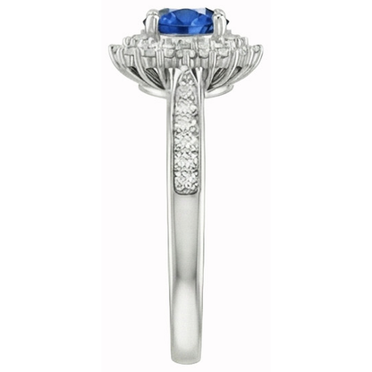 3.10 Ct Round Ceylon Blue Sapphire & Natural Earth Mined Diamonds Ring WG 14K