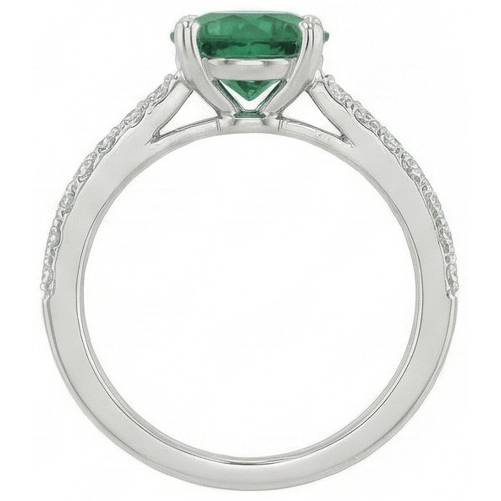 3.15 Carats Prong Set Green Emerald GIA And Natural Earth Mined Diamonds Wedding Ring WG 14K