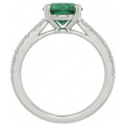 3.15 Carats Prong Set Green Emerald GIA And Natural Earth Mined Diamonds Wedding Ring WG 14K