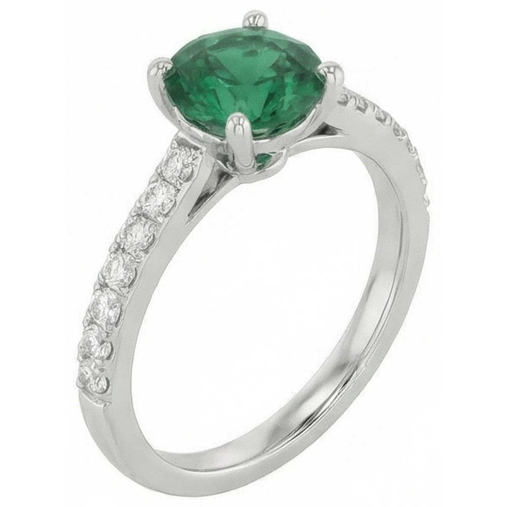 3.15 Carats Prong Set Green Emerald GIA And Natural Earth Mined Diamonds Wedding Ring WG 14K