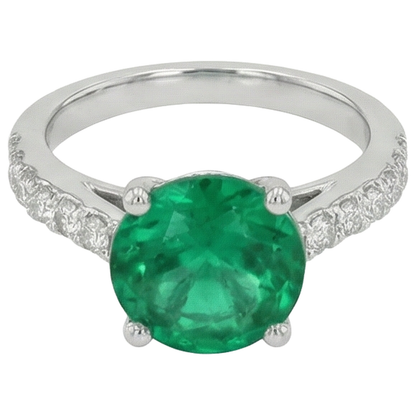 3.15 Carats Prong Set Green Emerald GIA And Natural Earth Mined Diamonds Wedding Ring WG 14K